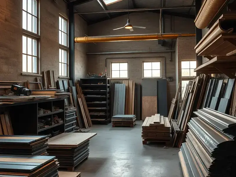 Interstate Storage workshop with roofing materials